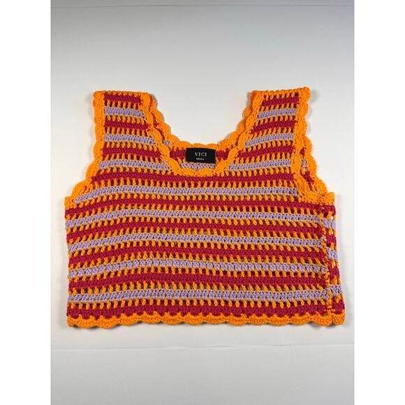 NWOT VICI Mirena Crochet Crop Cover Up Top Size S Festival Boho Indie Resortwear - Picture 2 of 7